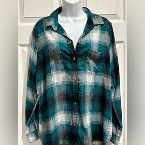 American Eagle Boyfriend Fit Button Down Plaid Shirt, Size XL